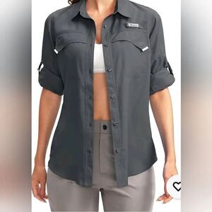 Pudolla XL Gray Lng RollupSlve Breathable Fishing Hiking Women Buttons Up Shirt